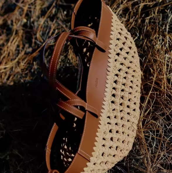 Bolsa Feminina de Palha com Couro Marrom