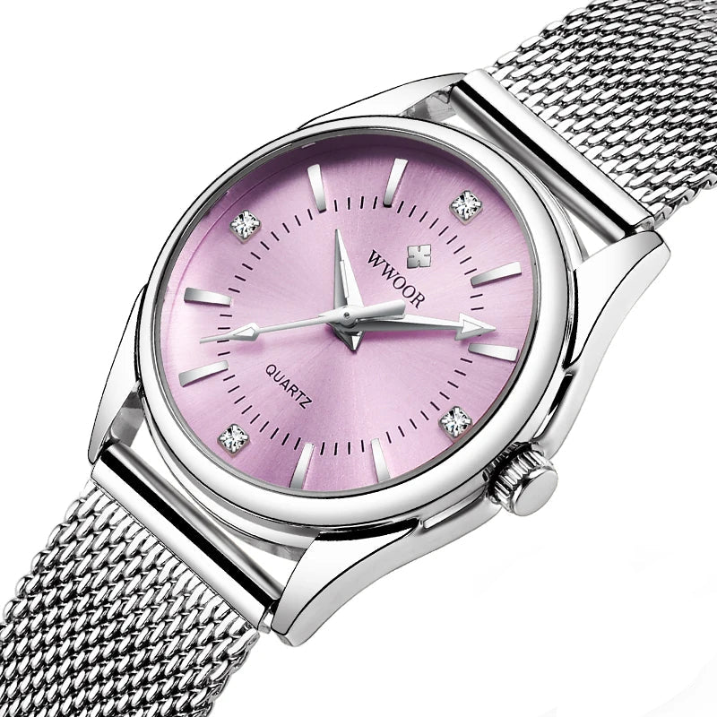 Relógio Feminino Dourado Wwoor com Pulseira de Aço Inoxidável