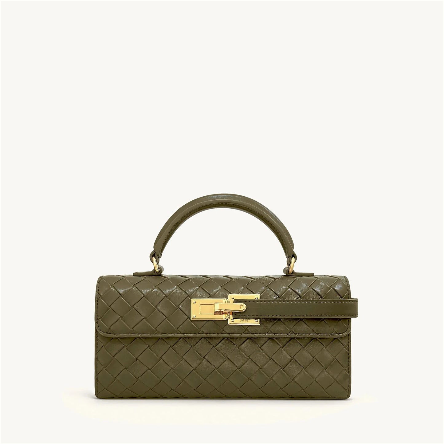 Bolsa Feminina de Mão com Textura Trançada com Fecho Dourado