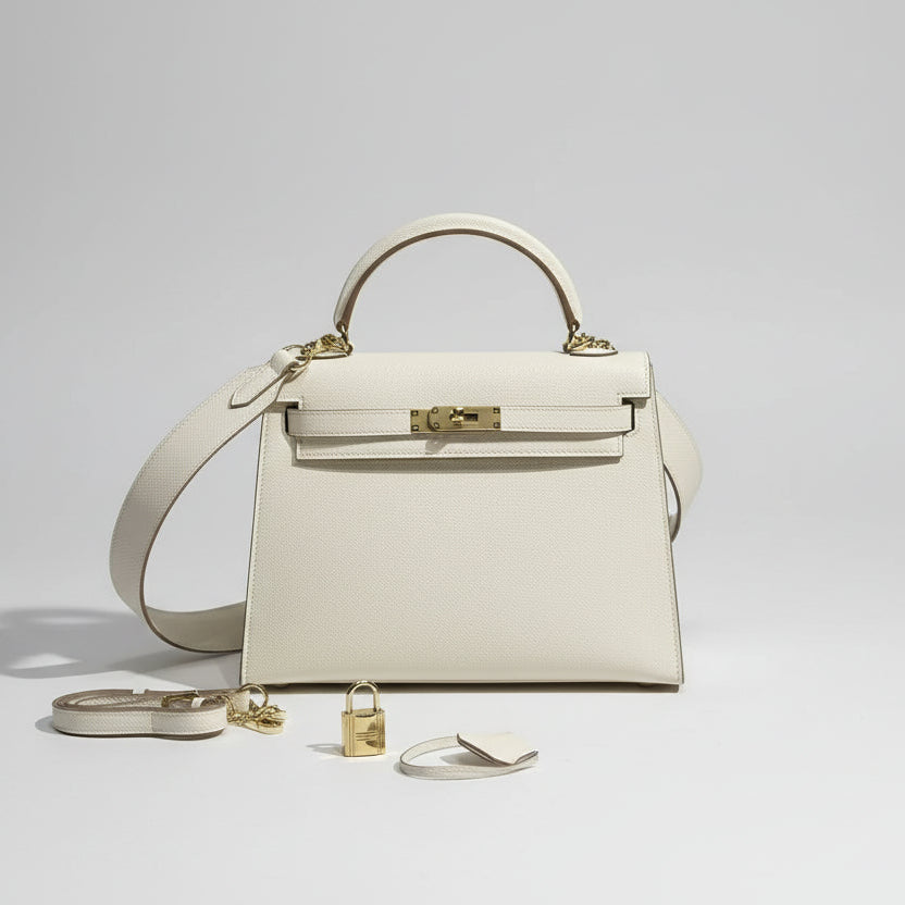 Bolsa Feminina de Couro Estruturada com Alça de Mão e Transversal