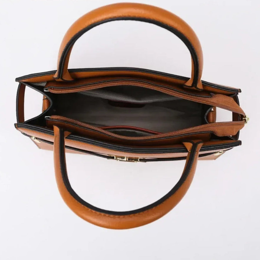 Bolsa Feminina Estruturada em Couro - Conjunto com 3 Peças