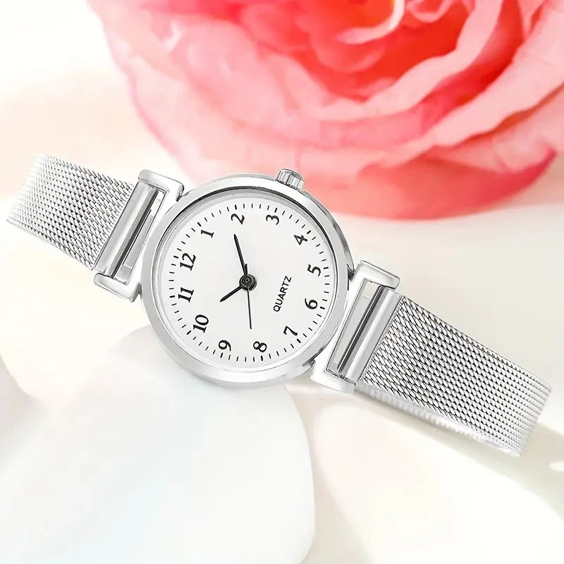 Conjunto Feminino de Relógio Prata Elegance com Colar, Brincos, Pulseira e Anel