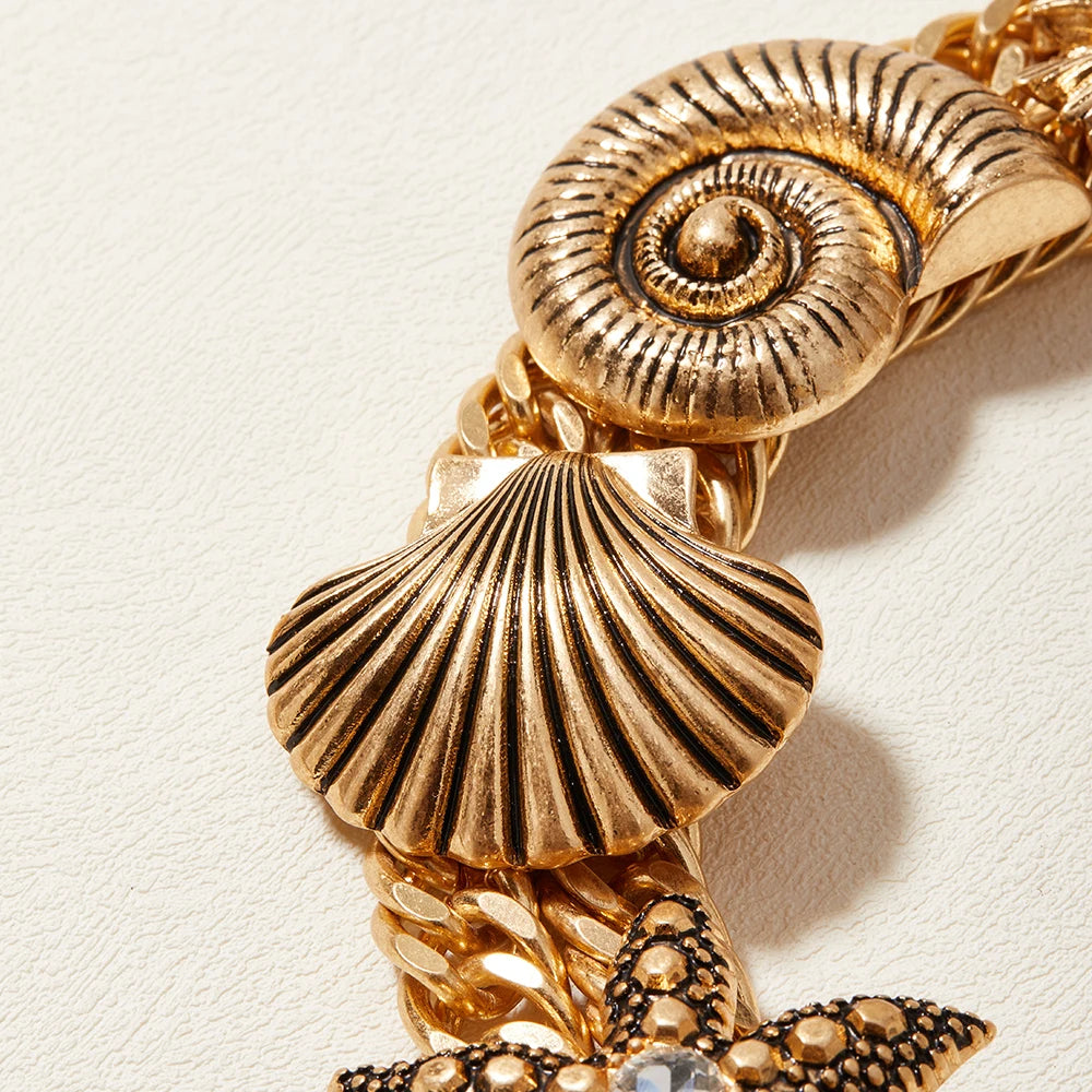 Conjunto Feminino de Colar e Brinco com Conchas e Estrela-do-Mar Marine