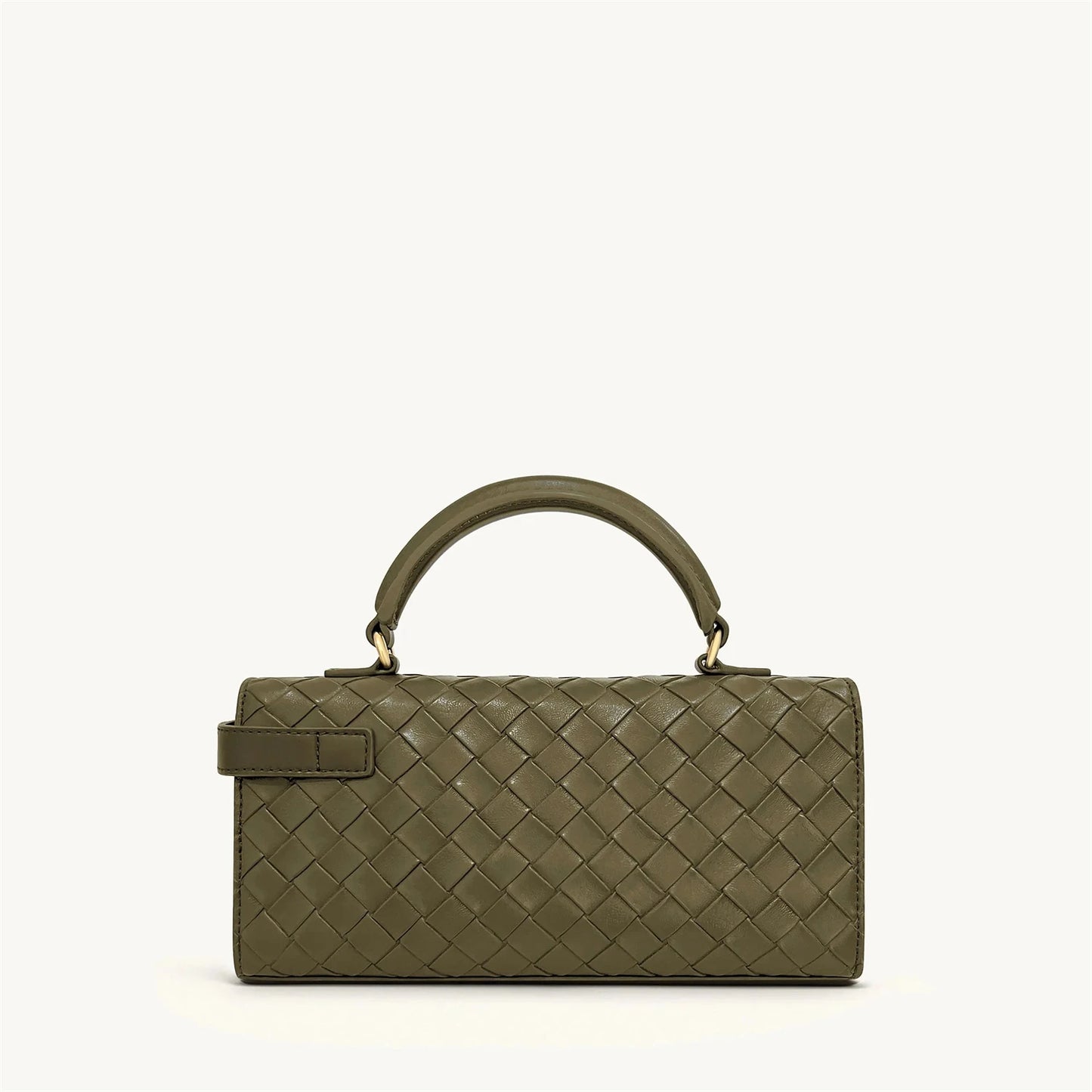 Bolsa Feminina de Mão com Textura Trançada com Fecho Dourado