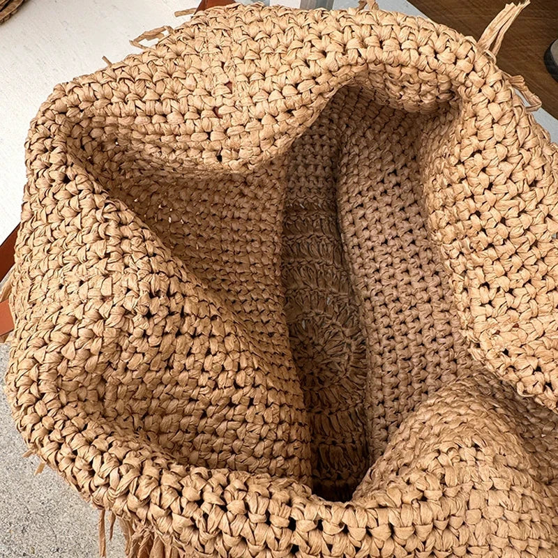 Bolsa Feminina de Palha com Franjas