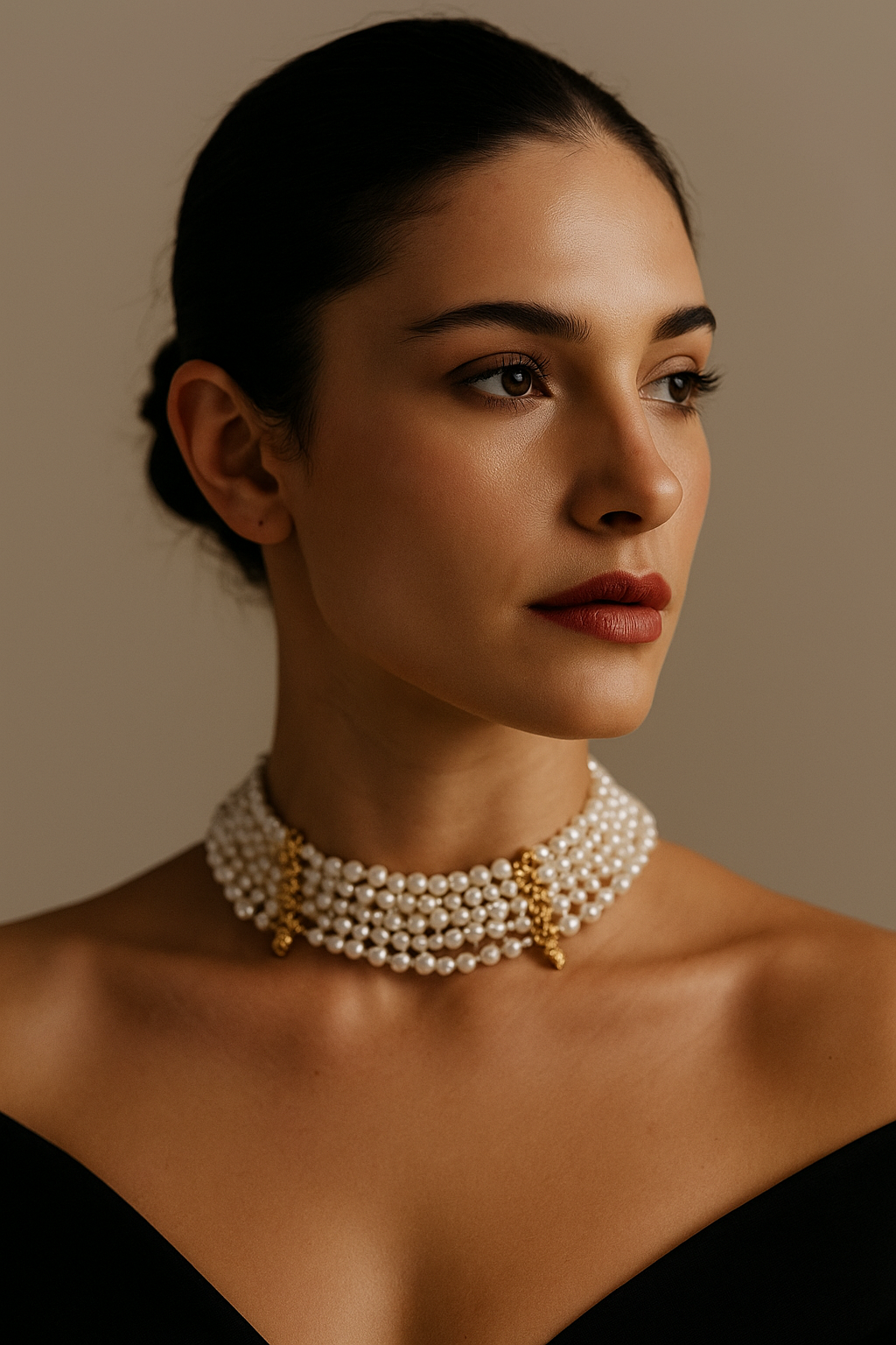 Colar Choker de Pérolas Delicadas com Detalhes Dourados - joia Fina