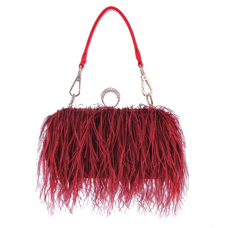 Bolsa de Festa Feminina com Plumas – Alça Removível