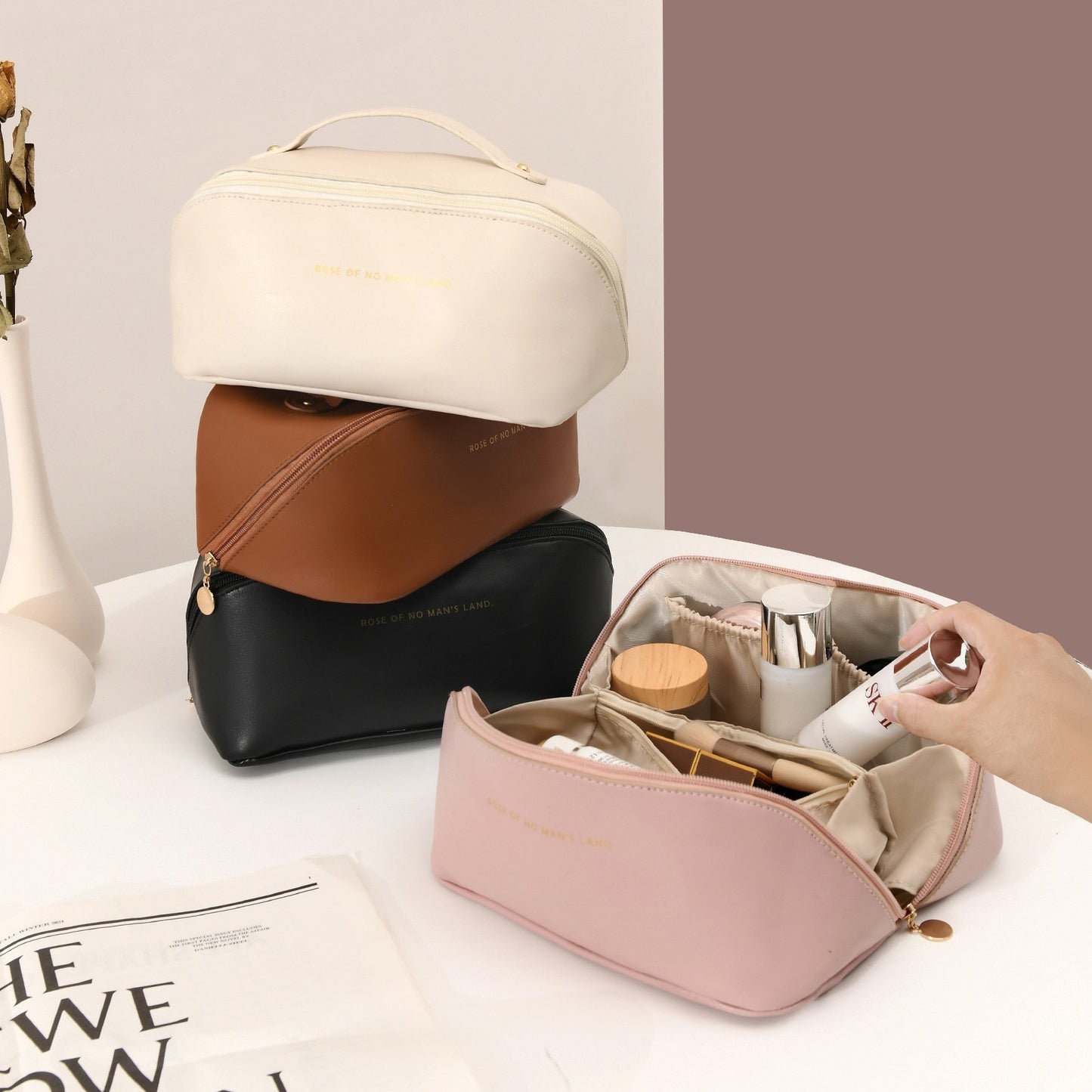 Necessaire Beauty Organizadora de Maquiagem em Couro Ecológico – Compacta e Impermeável