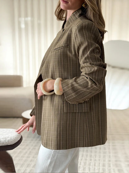 Blazer Feminino Xadrez de Alfaiataria Gola Elegante - Roberta Store Web