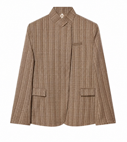Blazer Feminino Xadrez de Alfaiataria Gola Elegante