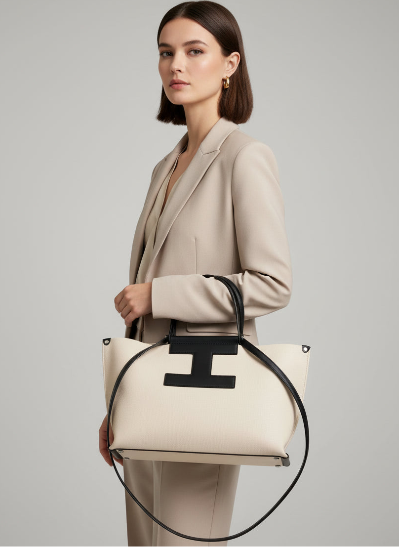 Bolsa Feminina Estruturada com Alça Dupla e Detalhe Frontal – Modelo Premium