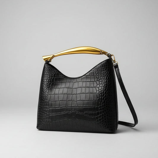 Bolsa Feminina com Textura Croco e Alça Dourada – Elegante e Premium