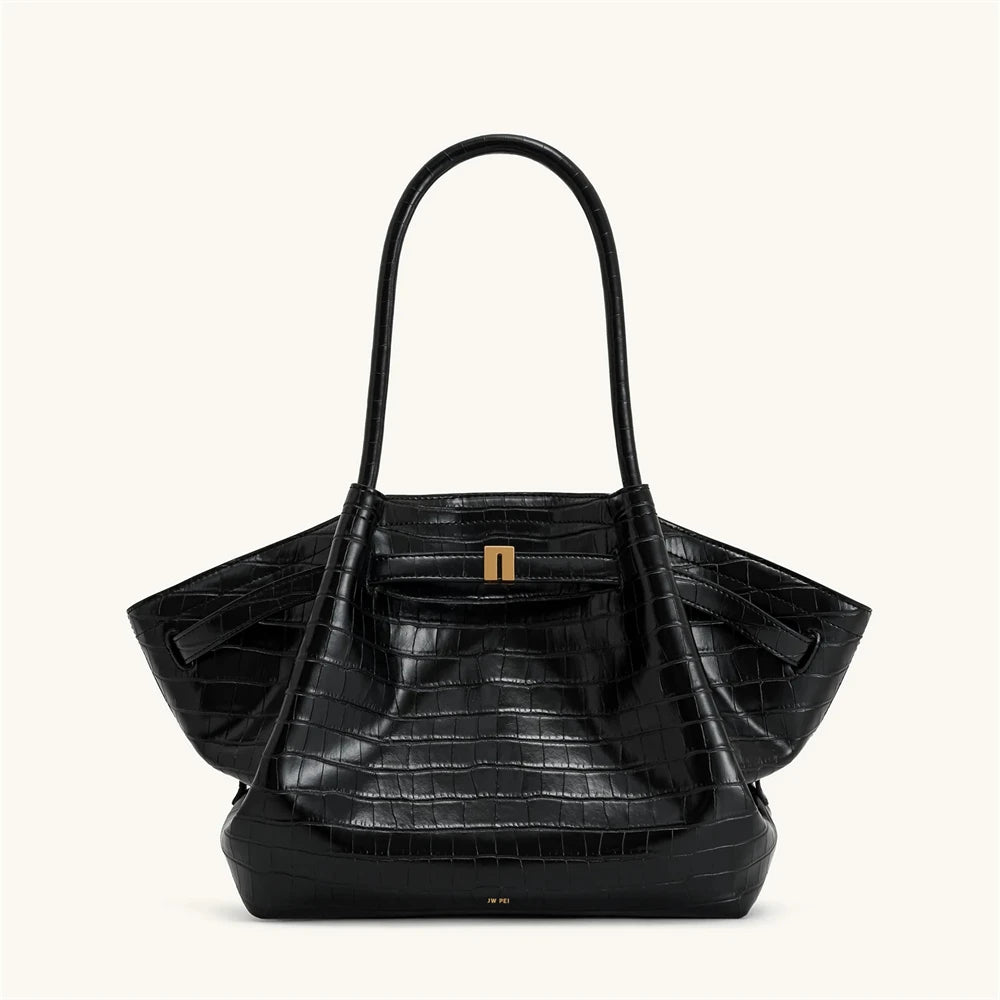 Bolsa Feminina de Couro Croc Preto – Design Premium