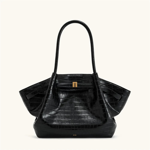 Bolsa Feminina de Couro Croc Preto – Design Premium