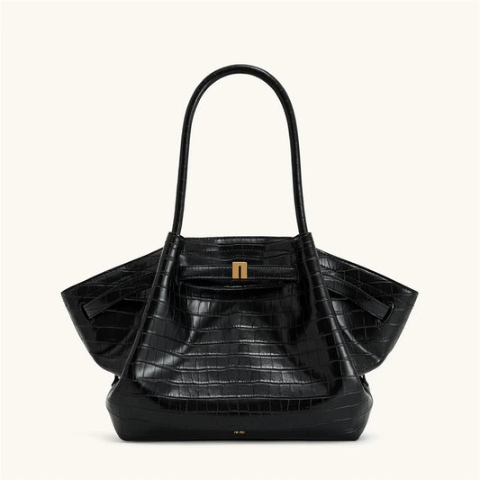 Bolsa Feminina de Couro Croc Preto – Design Premium