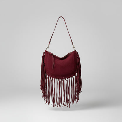 Bolsa Feminina de Franjas em Camurça Marsala