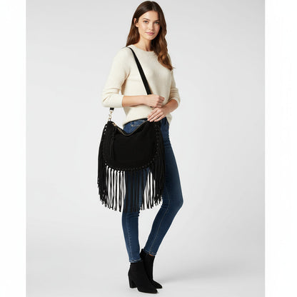 Bolsa Feminina de Franjas em Camurça