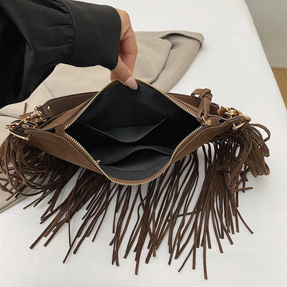 Bolsa Feminina de Franjas em Camurça