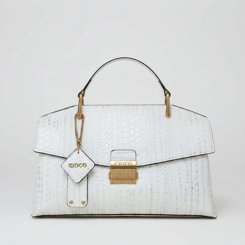 Bolsa Feminina Estruturada em Couro com Textura Croco