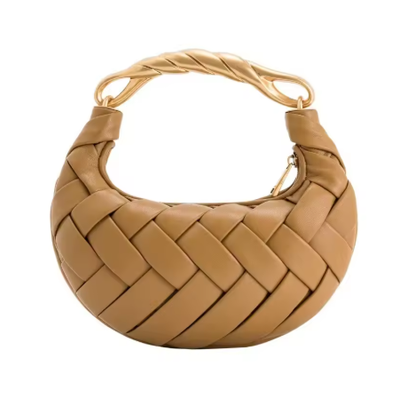 Bolsa Feminina Trançada com Alça Dourada