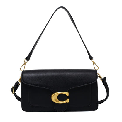 Bolsa feminina transversal preta com fivela dourada e alça ajustável premium