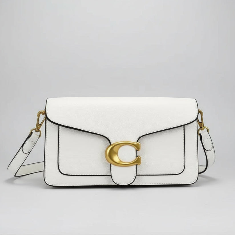 Bolsa feminina transversal branca com fivela dourada e alça ajustável premium