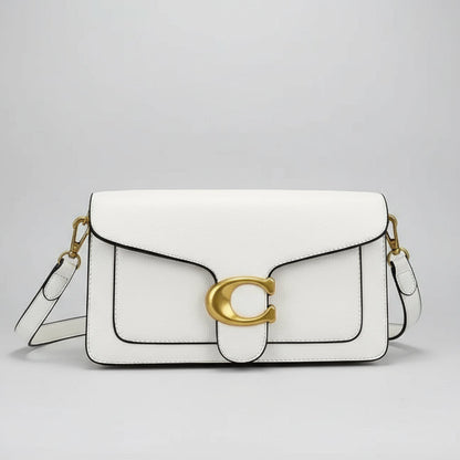 Bolsa feminina transversal branca com fivela dourada e alça ajustável premium