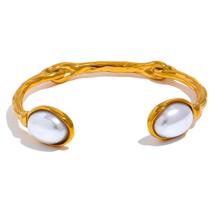 Bracelete feminino dourado com pérolas premium