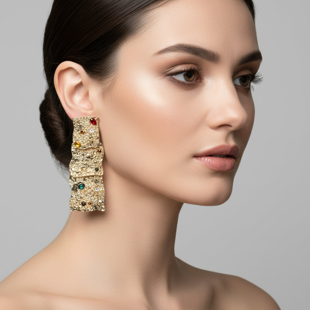 Brinco Dourado Feminino com Pedras Coloridas - Max Brinco - Roberta Store Web