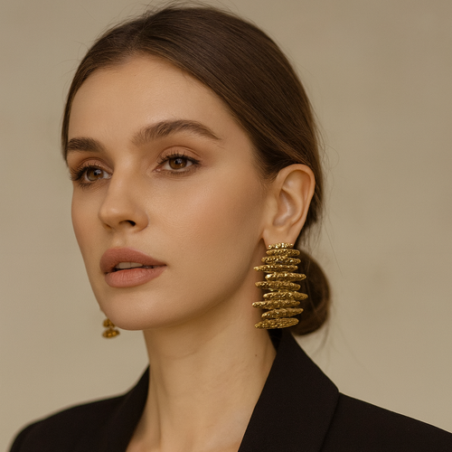 Brinco Feminino Dourado Texturizado – Design Moderno e Elegante