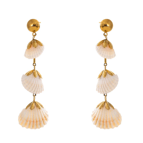 Brinco Feminino Dourado com Conchas Naturais