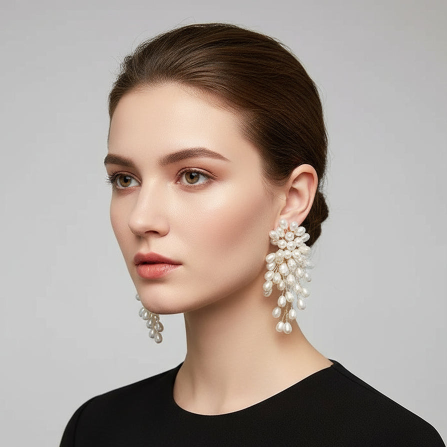 Brinco Feminino de Pérolas com Design Alongado