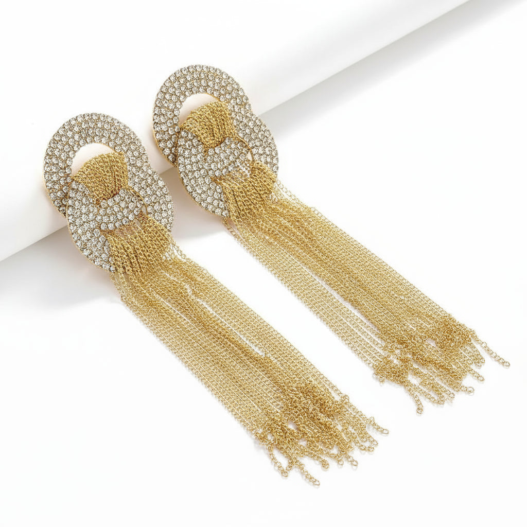 Brinco Longo Feminino Dourado com Correntes