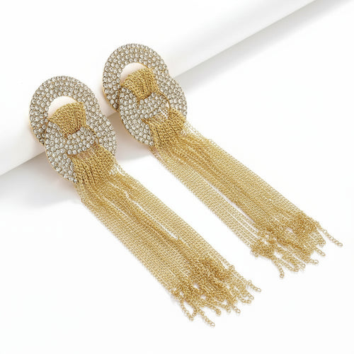 Brinco Longo Feminino Dourado com Correntes