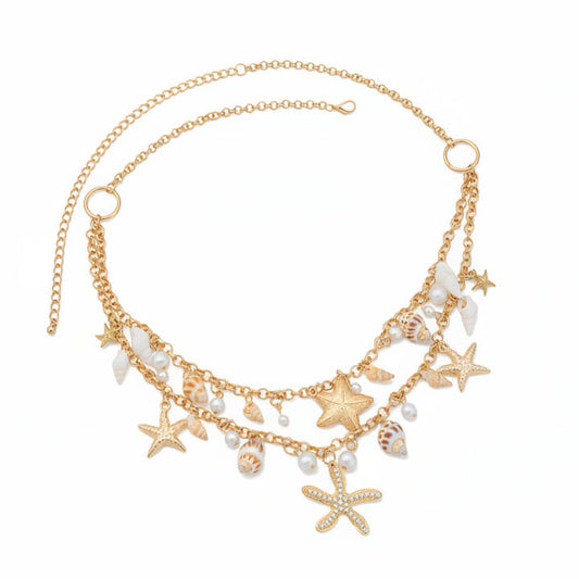 Cinto Feminino Dourado com Pingentes Marinhos