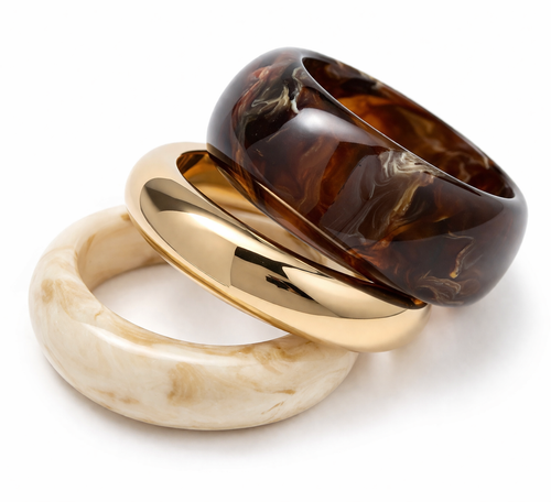 Conjunto de Pulseiras Feminina em Resina e Metal Dourado