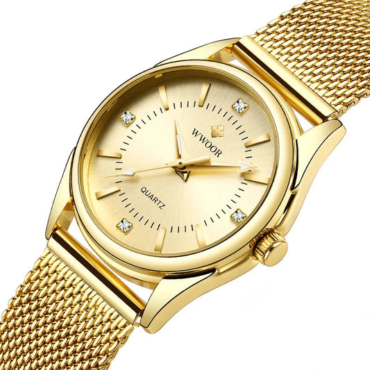 Relógio Feminino Dourado Wwoor com Pulseira de Aço Inoxidável