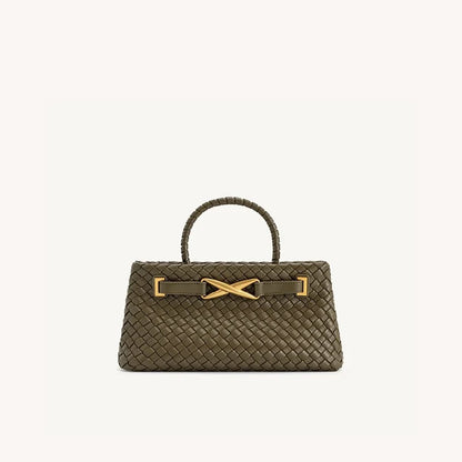 Bolsa Feminina de Mão Trançada com Detalhe Dourado