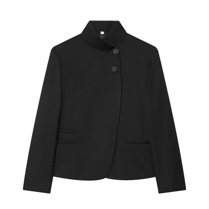 Blazer Casaco Feminino Elegante de Alfaiataria Gola Alta Botões Frontais