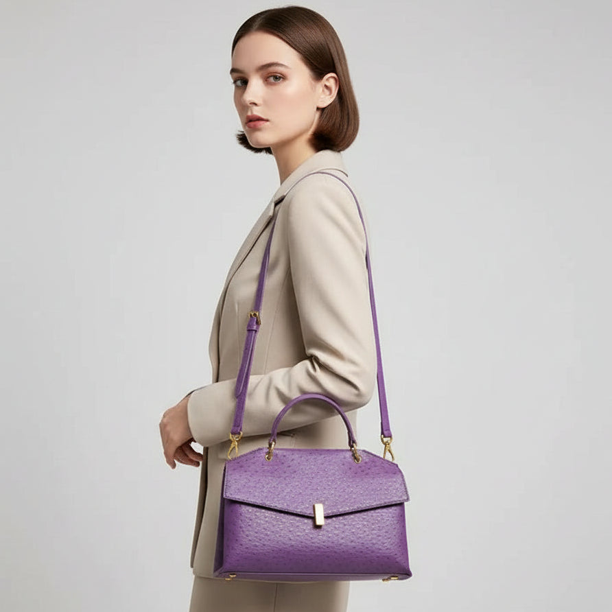 Bolsa Feminina Lilás Estruturada com Textura Premium