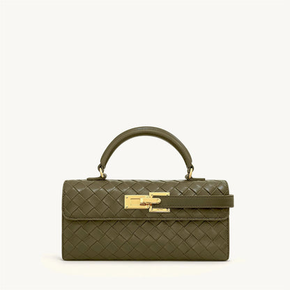 Bolsa Feminina de Mão com Textura Trançada com Fecho Dourado
