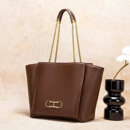 Bolsa Feminina Grande com Alças Douradas – Design Estruturado