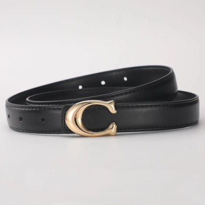 Cinto Feminino de Couro com Fivela Dourada em C