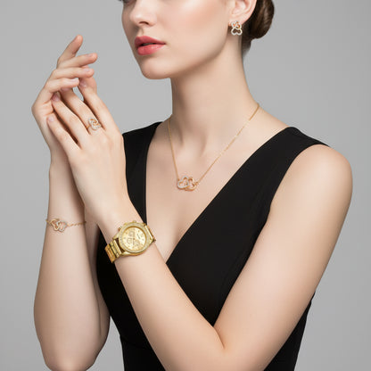 Conjunto Feminino com Relógio, Colar, Brincos, Pulseira e Anel – Premium Elegance