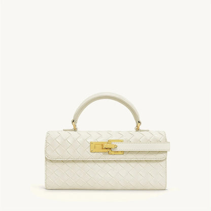 Bolsa Feminina de Mão com Textura Trançada com Fecho Dourado