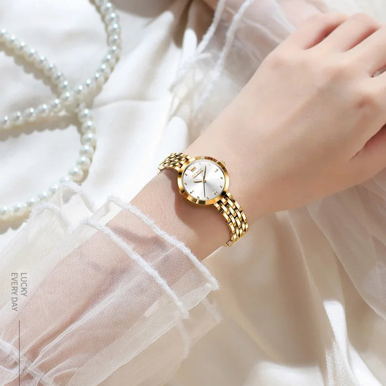 Relógio Feminino Dourado Olenys – Analógico com Pulseira de Metal