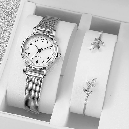 Relógio Feminino de Pulso com Pulseira Prateada