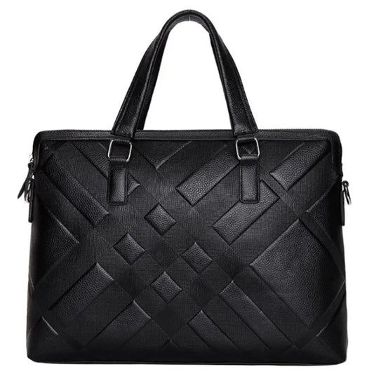 Bolsa Para Notebook Unissex de Couro com Design Geométrico