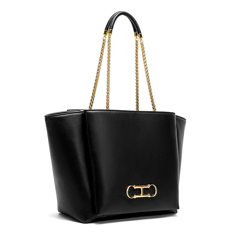 Bolsa Feminina Grande com Alças Douradas – Design Estruturado