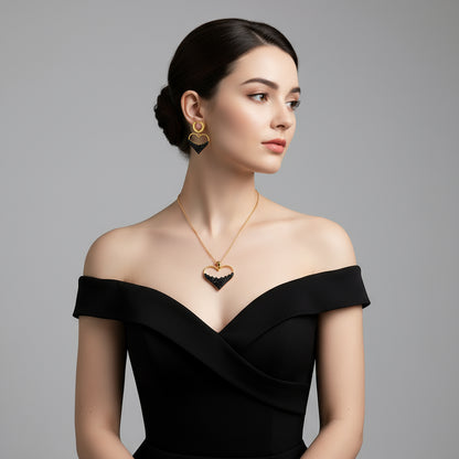 Conjunto Feminino de Colar e Brincos Banhados a Ouro de Coração